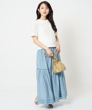 F1HGA56160 MK MICHEL KLEIN(小さいサイズ)(メゾン ドゥ サンク) 【小さいサイズ】ハシゴレース使いフレアースカート/洗える ライトブルー