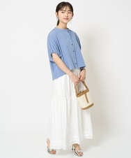 F1HGA56160 MK MICHEL KLEIN(小さいサイズ)(メゾン ドゥ サンク) 【小さいサイズ】ハシゴレース使いフレアースカート/洗える ライトブルー