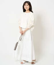 F1HGA56160 MK MICHEL KLEIN(小さいサイズ)(メゾン ドゥ サンク) 【小さいサイズ】ハシゴレース使いフレアースカート/洗える ライトブルー