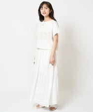 F1HGA56160 MK MICHEL KLEIN(小さいサイズ)(メゾン ドゥ サンク) 【小さいサイズ】ハシゴレース使いフレアースカート/洗える ライトブルー
