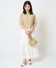 F1HGA56160 MK MICHEL KLEIN(小さいサイズ)(メゾン ドゥ サンク) 【小さいサイズ】ハシゴレース使いフレアースカート/洗える ライトブルー