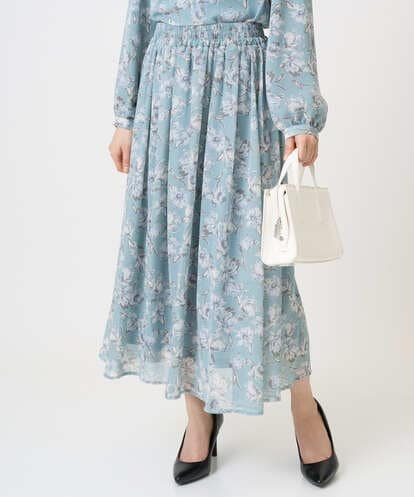 F1HGD01140 MK MICHEL KLEIN(小さいサイズ) 【小さいサイズ】花柄シフォンスカート/丈の長さが選べる/洗濯機で洗える/セットアップ対応