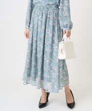 F1HGD01140 MK MICHEL KLEIN(小さいサイズ)(メゾン ドゥ サンク) 【小さいサイズ】花柄シフォンスカート/丈の長さが選べる/洗濯機で洗える/セットアップ対応 ミントブルー