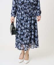 F1HGD01140 MK MICHEL KLEIN(小さいサイズ)(メゾン ドゥ サンク) 【小さいサイズ】花柄シフォンスカート/丈の長さが選べる/洗濯機で洗える/セットアップ対応 ミントブルー