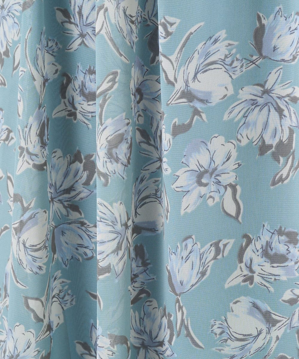 F1HGD01140 MK MICHEL KLEIN(小さいサイズ)(メゾン ドゥ サンク) 【小さいサイズ】花柄シフォンスカート/丈の長さが選べる/洗濯機で洗える/セットアップ対応 ミントブルー