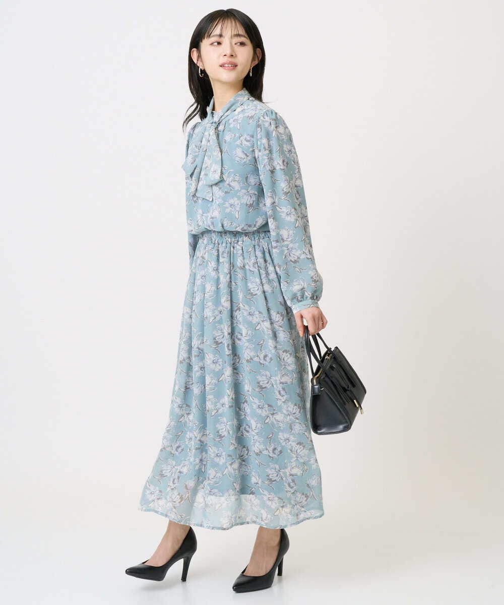 F1HGD01140 MK MICHEL KLEIN(小さいサイズ)(メゾン ドゥ サンク) 【小さいサイズ】花柄シフォンスカート/丈の長さが選べる/洗濯機で洗える/セットアップ対応 ミントブルー