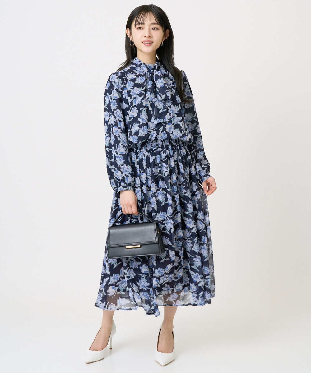 F1HGD01140 MK MICHEL KLEIN(小さいサイズ)(メゾン ドゥ サンク) 【小さいサイズ】花柄シフォンスカート/丈の長さが選べる/洗濯機で洗える/セットアップ対応 ミントブルー