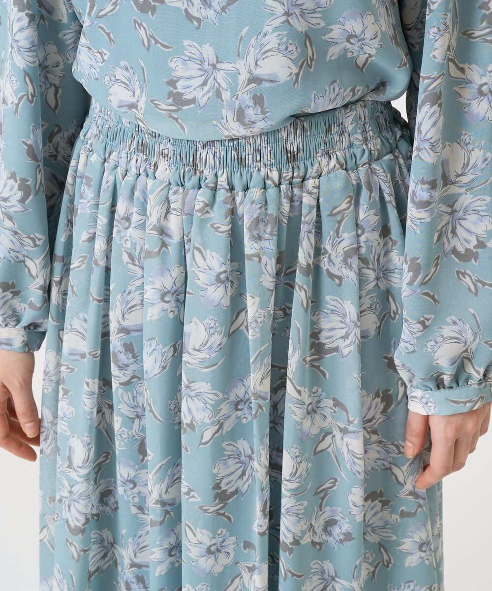 F1HGD01140 MK MICHEL KLEIN(小さいサイズ)(メゾン ドゥ サンク) 【小さいサイズ】花柄シフォンスカート/丈の長さが選べる/洗濯機で洗える/セットアップ対応 ミントブルー