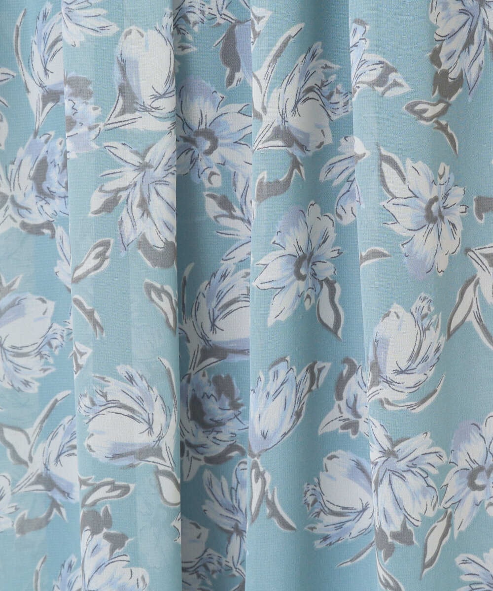 F1HGD01140 MK MICHEL KLEIN(小さいサイズ)(メゾン ドゥ サンク) 【小さいサイズ】花柄シフォンスカート/丈の長さが選べる/洗濯機で洗える/セットアップ対応 ミントブルー