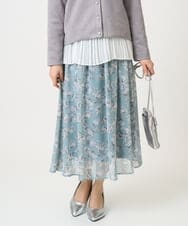 F1HGD01140 MK MICHEL KLEIN(小さいサイズ)(メゾン ドゥ サンク) 【小さいサイズ】花柄シフォンスカート/丈の長さが選べる/洗濯機で洗える/セットアップ対応 ミントブルー