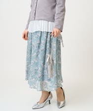 F1HGD01140 MK MICHEL KLEIN(小さいサイズ)(メゾン ドゥ サンク) 【小さいサイズ】花柄シフォンスカート/丈の長さが選べる/洗濯機で洗える/セットアップ対応 ミントブルー