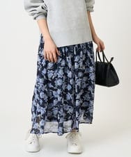 F1HGD01140 MK MICHEL KLEIN(小さいサイズ)(メゾン ドゥ サンク) 【小さいサイズ】花柄シフォンスカート/丈の長さが選べる/洗濯機で洗える/セットアップ対応 ネイビー