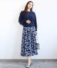 F1HGD01140 MK MICHEL KLEIN(小さいサイズ)(メゾン ドゥ サンク) 【小さいサイズ】花柄シフォンスカート/丈の長さが選べる/洗濯機で洗える/セットアップ対応 ミントブルー