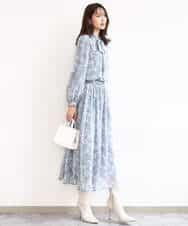 F1HGD01140 MK MICHEL KLEIN(小さいサイズ)(メゾン ドゥ サンク) 【小さいサイズ】花柄シフォンスカート/丈の長さが選べる/洗濯機で洗える/セットアップ対応 ミントブルー