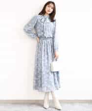 F1HGD01140 MK MICHEL KLEIN(小さいサイズ)(メゾン ドゥ サンク) 【小さいサイズ】花柄シフォンスカート/丈の長さが選べる/洗濯機で洗える/セットアップ対応 ミントブルー