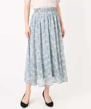 F1HGD01140 MK MICHEL KLEIN(小さいサイズ)(メゾン ドゥ サンク) 【小さいサイズ】花柄シフォンスカート/丈の長さが選べる/洗濯機で洗える/セットアップ対応 ミントブルー