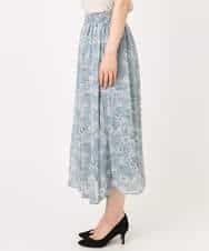 F1HGD01140 MK MICHEL KLEIN(小さいサイズ)(メゾン ドゥ サンク) 【小さいサイズ】花柄シフォンスカート/丈の長さが選べる/洗濯機で洗える/セットアップ対応 ミントブルー