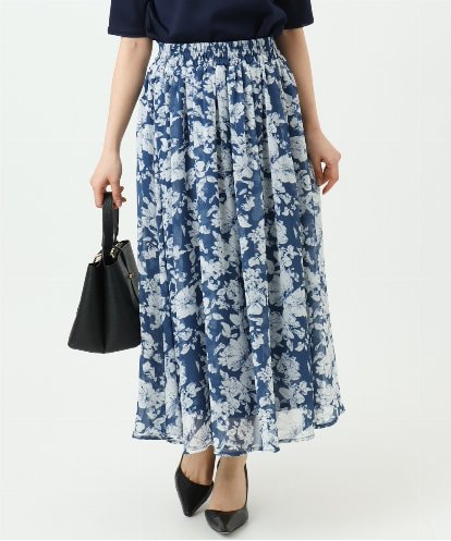 F1HGD03140 MK MICHEL KLEIN(小さいサイズ) 【小さいサイズ】花柄シフォンスカート/丈の長さが選べる/洗濯機で洗える/セットアップ対応