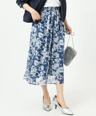 F1HGD03140 MK MICHEL KLEIN(小さいサイズ)(メゾン ドゥ サンク) 【小さいサイズ】花柄シフォンスカート/丈の長さが選べる/洗濯機で洗える/セットアップ対応 ブルー