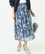 F1HGD03140 MK MICHEL KLEIN(小さいサイズ)(メゾン ドゥ サンク) 【小さいサイズ】花柄シフォンスカート/丈の長さが選べる/洗濯機で洗える/セットアップ対応 ブルー
