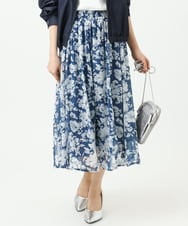 F1HGD03140 MK MICHEL KLEIN(小さいサイズ)(メゾン ドゥ サンク) 【小さいサイズ】花柄シフォンスカート/丈の長さが選べる/洗濯機で洗える/セットアップ対応 ブルー