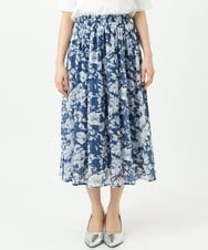 F1HGD03140 MK MICHEL KLEIN(小さいサイズ)(メゾン ドゥ サンク) 【小さいサイズ】花柄シフォンスカート/丈の長さが選べる/洗濯機で洗える/セットアップ対応 ブルー