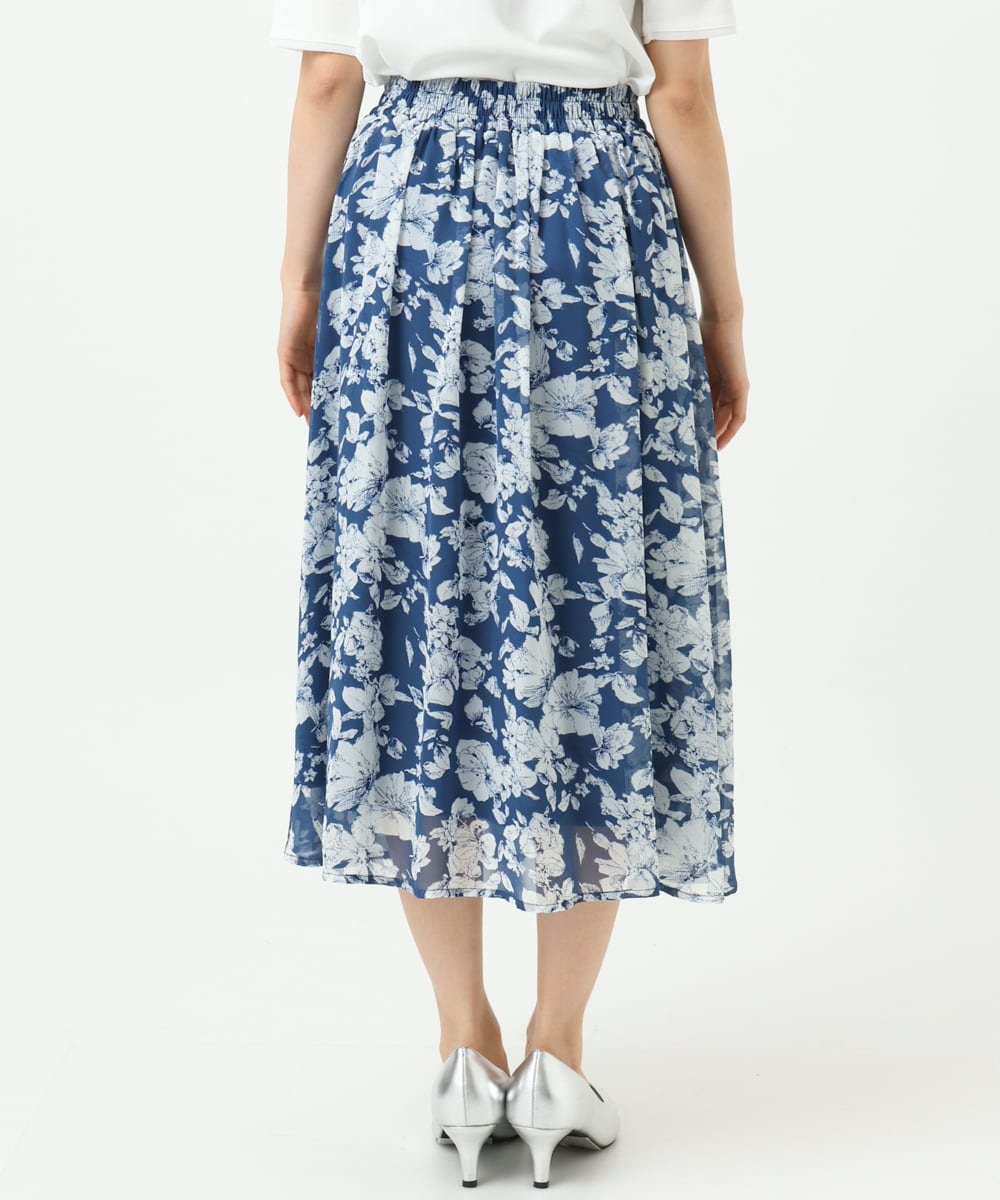 F1HGD03140 MK MICHEL KLEIN(小さいサイズ)(メゾン ドゥ サンク) 【小さいサイズ】花柄シフォンスカート/丈の長さが選べる/洗濯機で洗える/セットアップ対応 ブルー