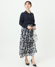 F1HGD03140 MK MICHEL KLEIN(小さいサイズ)(メゾン ドゥ サンク) 【小さいサイズ】花柄シフォンスカート/丈の長さが選べる/洗濯機で洗える/セットアップ対応 ブルー