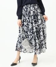 F1HGD03140 MK MICHEL KLEIN(小さいサイズ)(メゾン ドゥ サンク) 【小さいサイズ】花柄シフォンスカート/丈の長さが選べる/洗濯機で洗える/セットアップ対応 ブルー