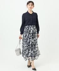 F1HGD03140 MK MICHEL KLEIN(小さいサイズ)(メゾン ドゥ サンク) 【小さいサイズ】花柄シフォンスカート/丈の長さが選べる/洗濯機で洗える/セットアップ対応 ブルー