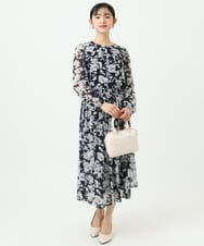 F1HGD03140 MK MICHEL KLEIN(小さいサイズ)(メゾン ドゥ サンク) 【小さいサイズ】花柄シフォンスカート/丈の長さが選べる/洗濯機で洗える/セットアップ対応 ブルー