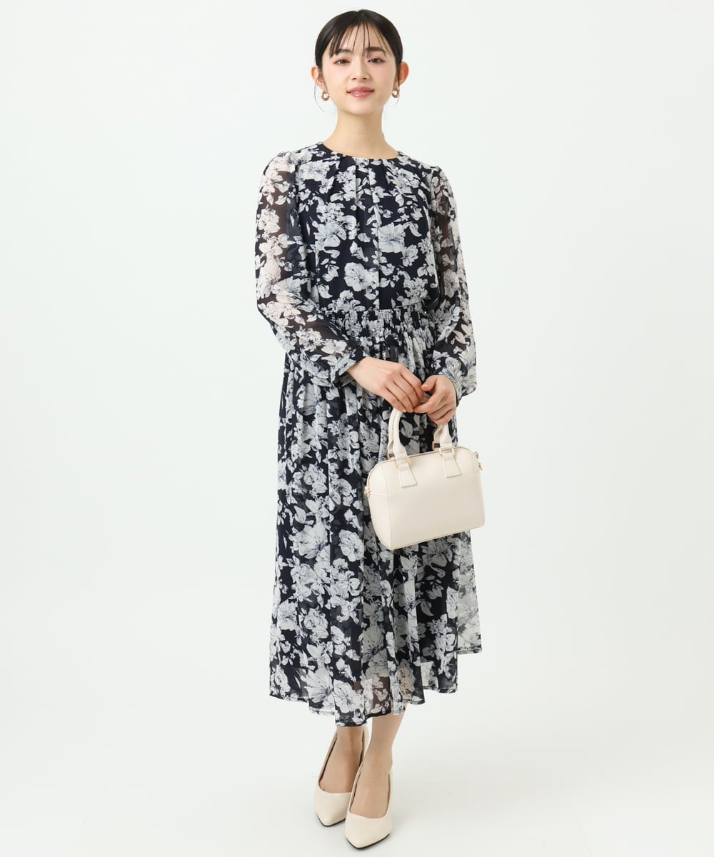 F1HGD03140 MK MICHEL KLEIN(小さいサイズ)(メゾン ドゥ サンク) 【小さいサイズ】花柄シフォンスカート/丈の長さが選べる/洗濯機で洗える/セットアップ対応 ブルー