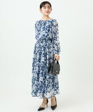 F1HGD03140 MK MICHEL KLEIN(小さいサイズ)(メゾン ドゥ サンク) 【小さいサイズ】花柄シフォンスカート/丈の長さが選べる/洗濯機で洗える/セットアップ対応 ブルー