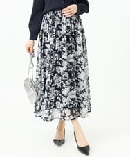 F1HGD03140 MK MICHEL KLEIN(小さいサイズ)(メゾン ドゥ サンク) 【小さいサイズ】花柄シフォンスカート/丈の長さが選べる/洗濯機で洗える/セットアップ対応 ブルー