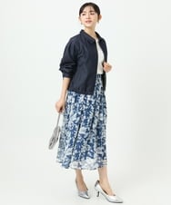 F1HGD03140 MK MICHEL KLEIN(小さいサイズ)(メゾン ドゥ サンク) 【小さいサイズ】花柄シフォンスカート/丈の長さが選べる/洗濯機で洗える/セットアップ対応 ブルー