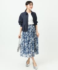 F1HGD03140 MK MICHEL KLEIN(小さいサイズ)(メゾン ドゥ サンク) 【小さいサイズ】花柄シフォンスカート/丈の長さが選べる/洗濯機で洗える/セットアップ対応 ブルー