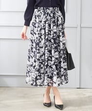 F1HGD03140 MK MICHEL KLEIN(小さいサイズ)(メゾン ドゥ サンク) 【小さいサイズ】花柄シフォンスカート/丈の長さが選べる/洗濯機で洗える/セットアップ対応 ブルー