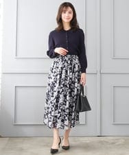 F1HGD03140 MK MICHEL KLEIN(小さいサイズ)(メゾン ドゥ サンク) 【小さいサイズ】花柄シフォンスカート/丈の長さが選べる/洗濯機で洗える/セットアップ対応 ブルー