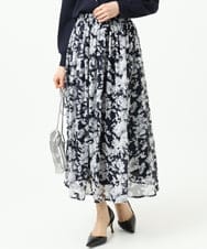 F1HGD03140 MK MICHEL KLEIN(小さいサイズ)(メゾン ドゥ サンク) 【小さいサイズ】花柄シフォンスカート/丈の長さが選べる/洗濯機で洗える/セットアップ対応 ブルー