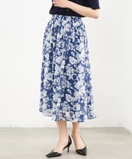 F1HGD03140 MK MICHEL KLEIN(小さいサイズ)(メゾン ドゥ サンク) 【小さいサイズ】花柄シフォンスカート/丈の長さが選べる/洗濯機で洗える/セットアップ対応 ブルー