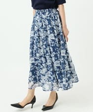 F1HGD03140 MK MICHEL KLEIN(小さいサイズ)(メゾン ドゥ サンク) 【小さいサイズ】花柄シフォンスカート/丈の長さが選べる/洗濯機で洗える/セットアップ対応 ブルー
