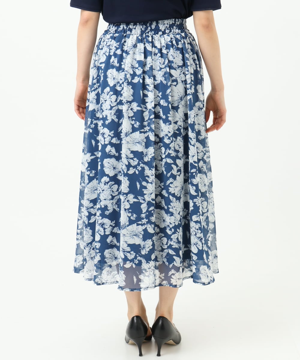 F1HGD03140 MK MICHEL KLEIN(小さいサイズ)(メゾン ドゥ サンク) 【小さいサイズ】花柄シフォンスカート/丈の長さが選べる/洗濯機で洗える/セットアップ対応 ブルー