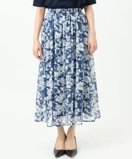 F1HGD03140 MK MICHEL KLEIN(小さいサイズ)(メゾン ドゥ サンク) 【小さいサイズ】花柄シフォンスカート/丈の長さが選べる/洗濯機で洗える/セットアップ対応 ブルー