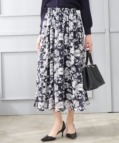 F1HGD03140 MK MICHEL KLEIN(小さいサイズ) 【小さいサイズ】花柄シフォンスカート/丈の長さが選べる/洗濯機で洗える/セットアップ対応