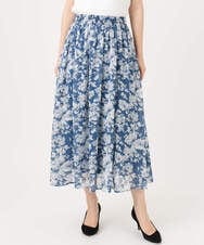 F1HGD03140 MK MICHEL KLEIN(小さいサイズ)(メゾン ドゥ サンク) 【小さいサイズ】花柄シフォンスカート/丈の長さが選べる/洗濯機で洗える/セットアップ対応 ネイビー
