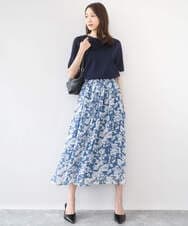 F1HGD03140 MK MICHEL KLEIN(小さいサイズ)(メゾン ドゥ サンク) 【小さいサイズ】花柄シフォンスカート/丈の長さが選べる/洗濯機で洗える/セットアップ対応 ネイビー