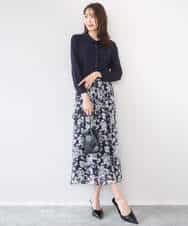 F1HGD03140 MK MICHEL KLEIN(小さいサイズ)(メゾン ドゥ サンク) 【小さいサイズ】花柄シフォンスカート/丈の長さが選べる/洗濯機で洗える/セットアップ対応 ネイビー