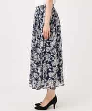 F1HGD03140 MK MICHEL KLEIN(小さいサイズ)(メゾン ドゥ サンク) 【小さいサイズ】花柄シフォンスカート/丈の長さが選べる/洗濯機で洗える/セットアップ対応 ネイビー