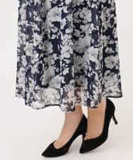 F1HGD03140 MK MICHEL KLEIN(小さいサイズ)(メゾン ドゥ サンク) 【小さいサイズ】花柄シフォンスカート/丈の長さが選べる/洗濯機で洗える/セットアップ対応 ネイビー