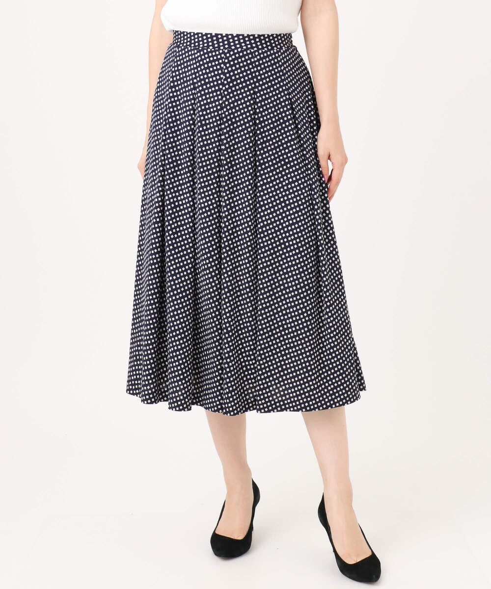 F1HGD04150 MK MICHEL KLEIN(小さいサイズ)(メゾン ドゥ サンク) 【小さいサイズ】幾何柄ジャージータックスカート/洗濯機で洗える ライトブルー